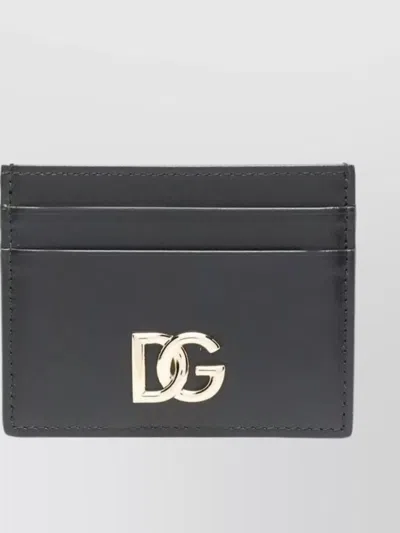 Dolce & Gabbana Rectangular Smooth Calf Leather Cardholder In Black