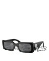 Dolce & Gabbana Dg Chain Rectangle Acetate Sunglasses In Black/gray Mirrored Solid