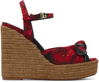 DOLCE & GABBANA RED 85 CAVA MM LOLITA WEDGE HEELED SANDALS