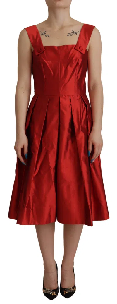 Dolce & Gabbana Red A-line Pleated Satin Silk Women's Dress