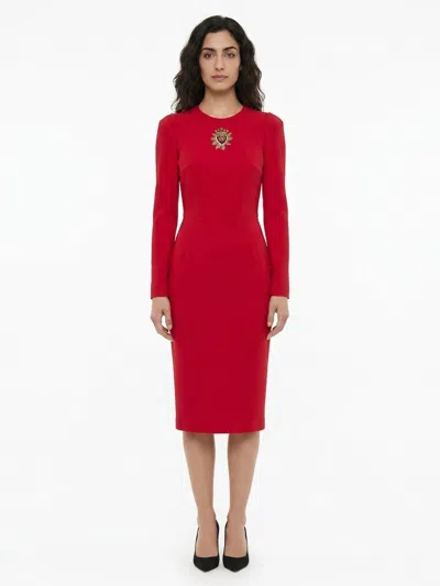 Dolce & Gabbana Logo-embellished Acetate Blend Dress In Red