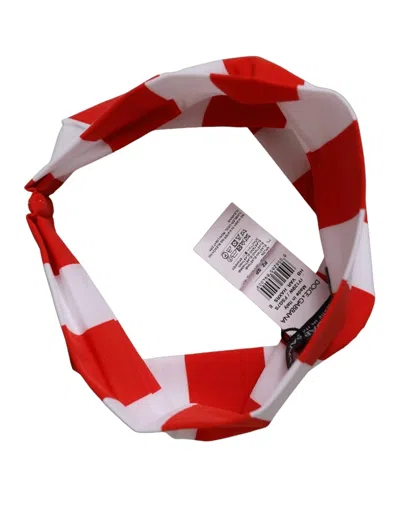 Dolce & Gabbana Red & White Striped Nylon Headband