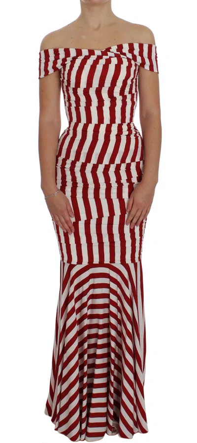 Dolce & Gabbana Elegant Red And White Striped Silk Bodycon Dress In Multi