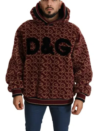 Dolce & Gabbana Red Beige Wool Oversize Hooded Pullover Men's Sweater