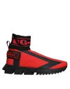 Dolce & Gabbana Red Black Fabric High Top Sorrento Sneakers Shoes In Black And Red