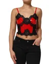 Dolce & Gabbana Red Black Lace Trim Polyester Sleeveless Tank Top In Multi