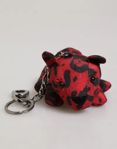 Dolce & Gabbana Red Black Polyester Animal Silhouette Bag Keychain Keyring And Accessory In Black And Red