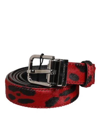 Dolce & Gabbana Red Black Pony Leather Metal Buckle Men Men's Belt