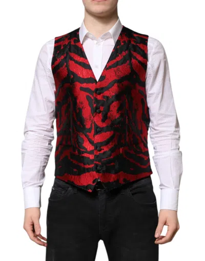 Dolce & Gabbana Red Black Stripe Dress Formal Waistcoat Vest In White