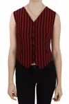 Dolce & Gabbana Red Black Stripe Vest Waistcoat Blouse Women's Top In Black And Red