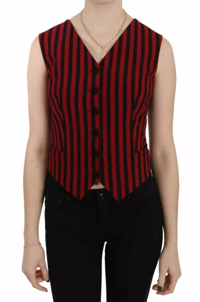 Dolce & Gabbana Red Black Stripe Vest Waistcoat Blouse Women's Top In Black And Red