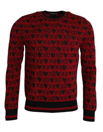 Dolce & Gabbana Red Black Xoxo Crew Neck Pullover Sweater In Black And Red