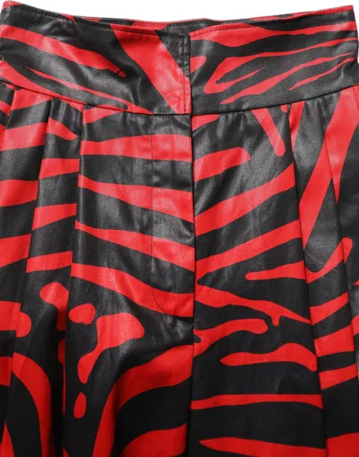 Dolce & Gabbana Red Black Zebra Print Cotton Highwaist Pants In Multi