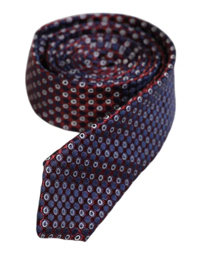 Pre-owned Dolce & Gabbana Red Blue Circles Silk Adjustable Neckmen's Men's Tie ()