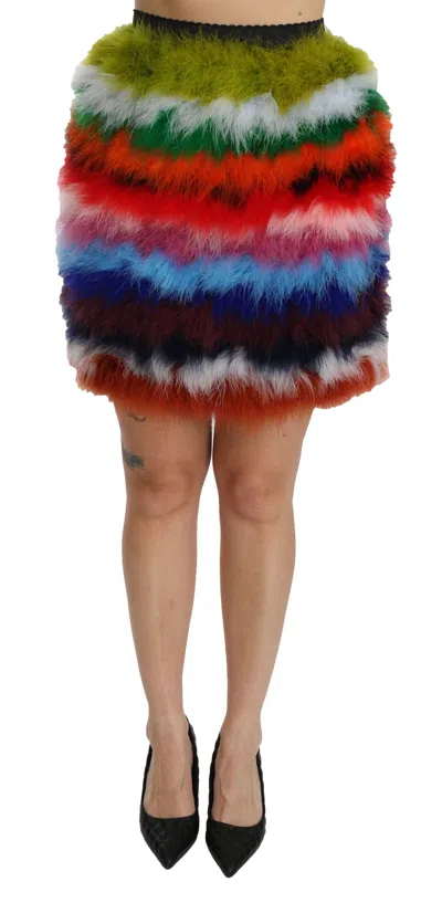 Dolce & Gabbana Red Blue High Waist Mini Feather Women's Skirt In Multi