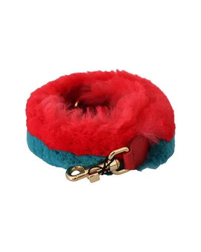 Dolce & Gabbana Red Blue Rabbit Fur Leather Should