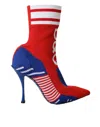 Dolce & Gabbana Red Blue Stretch Sock Style Short Boots Logo Women's Shoes In Multicolor