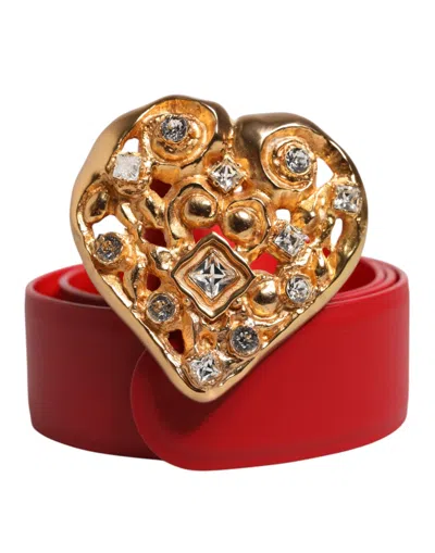 Pre-owned Dolce & Gabbana Red Calf Leather Embellished Metal Buckle Women's Belt ()