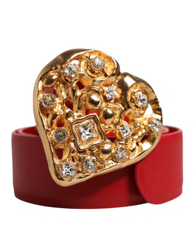 Pre-owned Dolce & Gabbana Red Calf Leather Embellished Metal Buckle Women's Belt ()