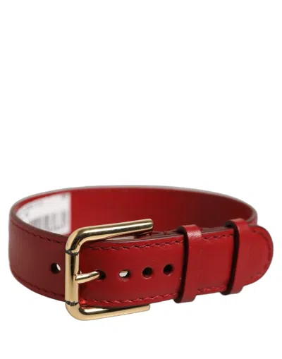 Dolce & Gabbana Red Calfskin Leather Gold Buckle Belt Strap Bracelet