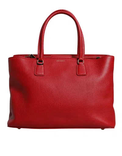 Dolce & Gabbana Red Calfskin Leather Logo Plaque Top Handle Women's Bag