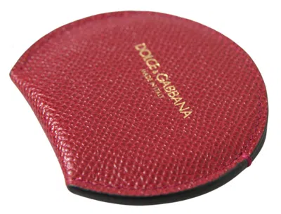 Dolce & Gabbana Red Calfskin Leather Round Hand Mirror Holder Accessory