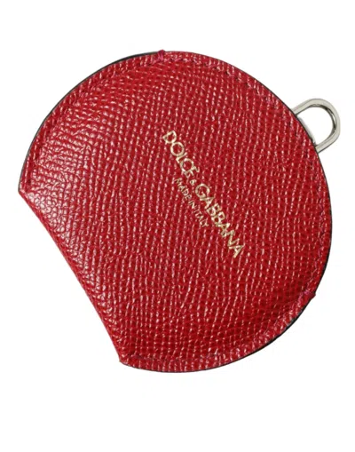 Dolce & Gabbana Red Calfskin Leather Round Logo Hand Mirror Holder Calf Accessory