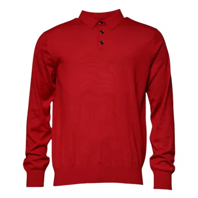 Pre-owned Dolce & Gabbana Red Cashmere Collared Pullover Men's Sweater ()