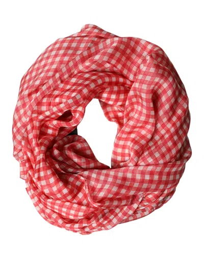 Dolce & Gabbana Red Checkered Silk Neck Wrap Shawl Scarf In Multi
