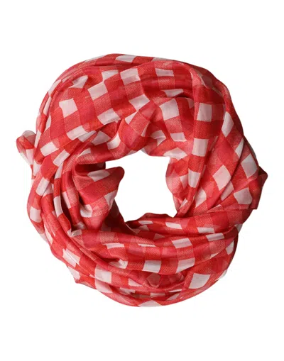 Dolce & Gabbana Red Checkered Stole Neck Wrap Shawl Scarf In Gold