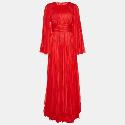 Pre-owned Dolce & Gabbana Red Chiffon Pleated Long Dress S