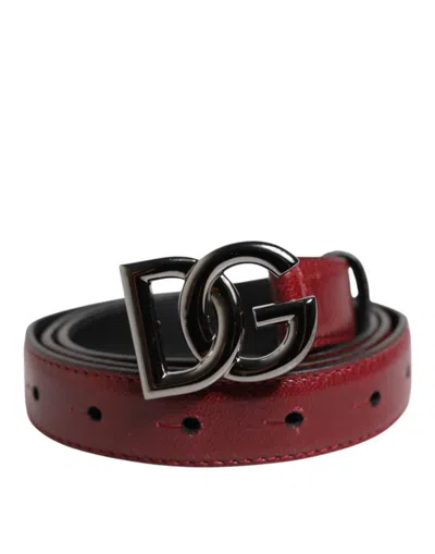 Pre-owned Dolce & Gabbana Red Classic Metal Dg Logo Buckle Men's Belt ()