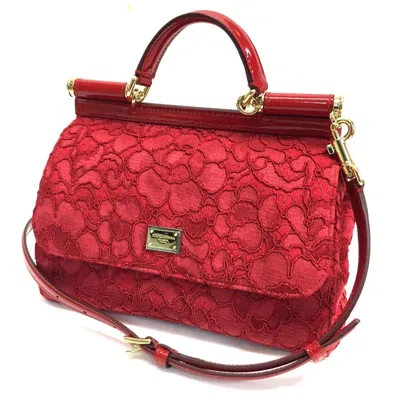 Pre-owned Dolce & Gabbana Red Color Cotton Patent Leather Handbag Shoulder Bag ()