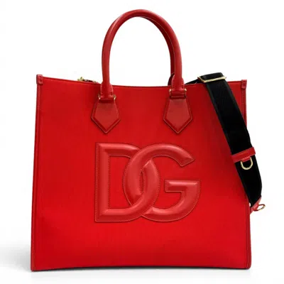 Pre-owned Dolce & Gabbana Red Color Leather Canvas Tote Bag ()