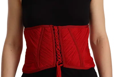 Dolce & Gabbana Red Corset Belt Stretch Waist Strap Silk Women's Top