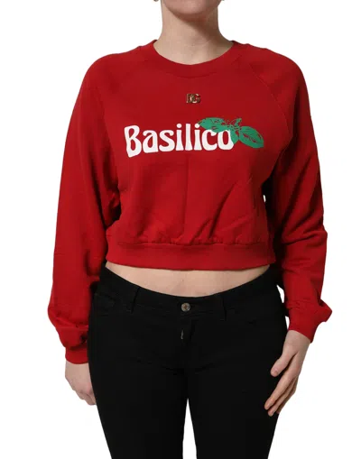 Pre-owned Dolce & Gabbana Red Cotton Cropped Basilico Sweatshirt Women's Sweater ()