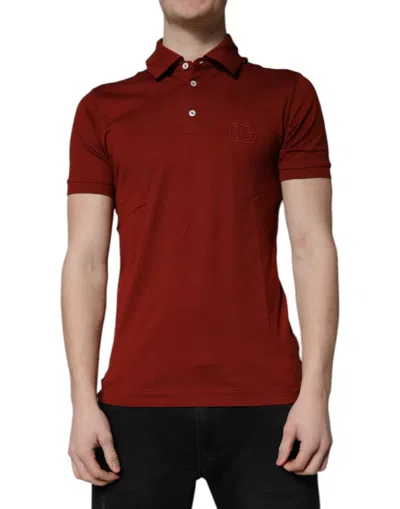 Dolce & Gabbana Red Cotton Dg Logo Collared Men Polo T-shirt