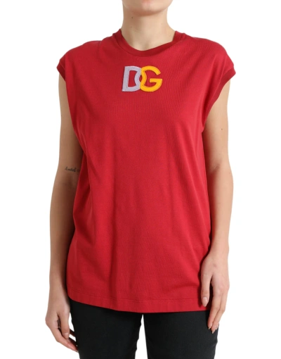 Dolce & Gabbana Red Cotton Dg Logo Crew Neck Tank Top T-shirt