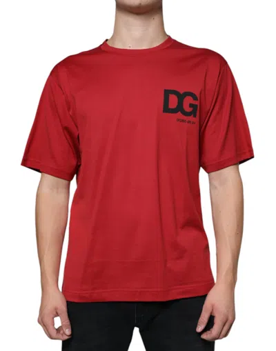 Dolce & Gabbana Red Cotton Dg Logo Print Crew Neck T-shirt