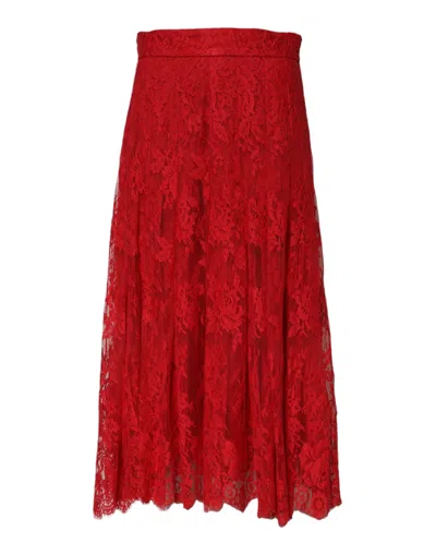 Dolce & Gabbana Red Cotton Floral Lace A-line Long Maxi Women's Skirt