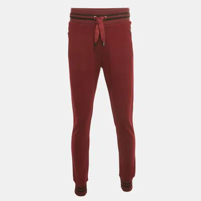 Pre-owned Dolce & Gabbana Red Cotton Knit Jogger Pants S In Burgundy