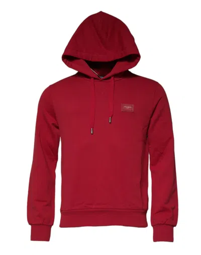 Pre-owned Dolce & Gabbana Red Cotton Logo Hooded Sweatshirt Men's Sweater ()
