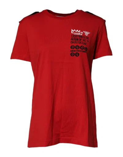 Dolce & Gabbana Red Cotton Round Neck Short Sleeves Women's T-shirt