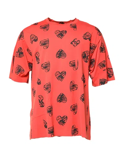 Pre-owned Dolce & Gabbana Red Cotton Short Sleeve Dg Heart Logo Men's T-shirt ()