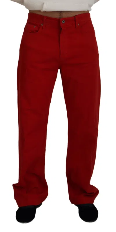 Dolce & Gabbana Red Cotton Straight Fit Men Denim Men's Jeans