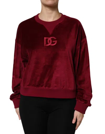 Dolce & Gabbana Red Cotton Velvet Crew Neck Pullover Women's Sweater