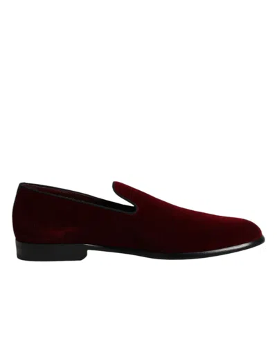 DOLCE & GABBANA RED COTTON VELVET SLIP ON LOAFERS FORMAL SHOES