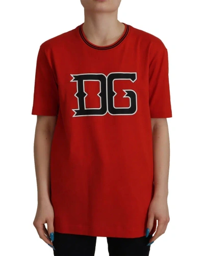 Dolce & Gabbana Red Dg Printed Pullover Top Cotton