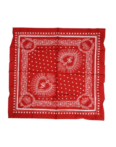 Dolce & Gabbana Red Dg Sacred Heart Cotton Foulard 51cm X 49cm  Scarf