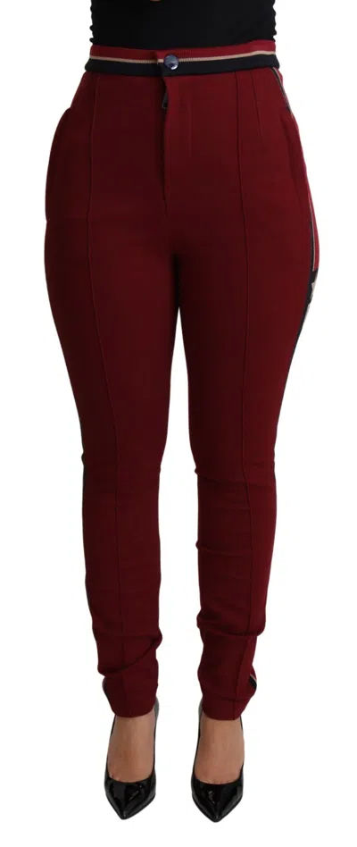 Dolce & Gabbana Red Dg Star Striped Skinny Cotton Women's Pant